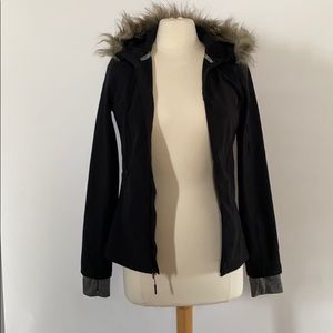 Black mondetta rain jacket with fur lined hood